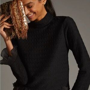 Anthropologie Black Textured Long Sleeve Top